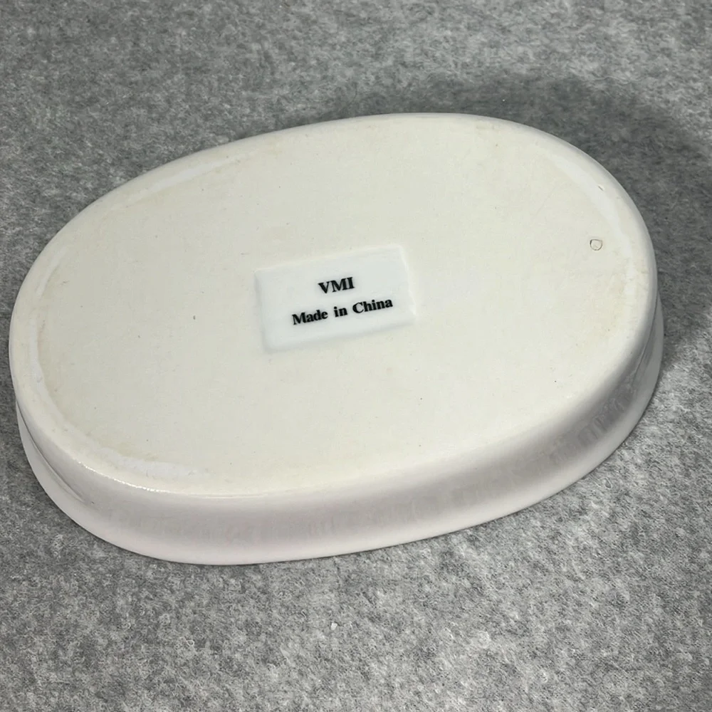 White Pair Ceramic Plate Dish with‎ Wicker Ovenware Single Serve 8”x5”